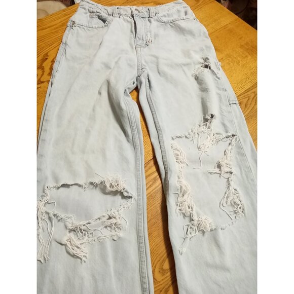WE THE FREE Jeans Womens 24 BLUE Preowned Summer Denim DISTRESSED FLARED FLARE ? - Picture 5 of 16